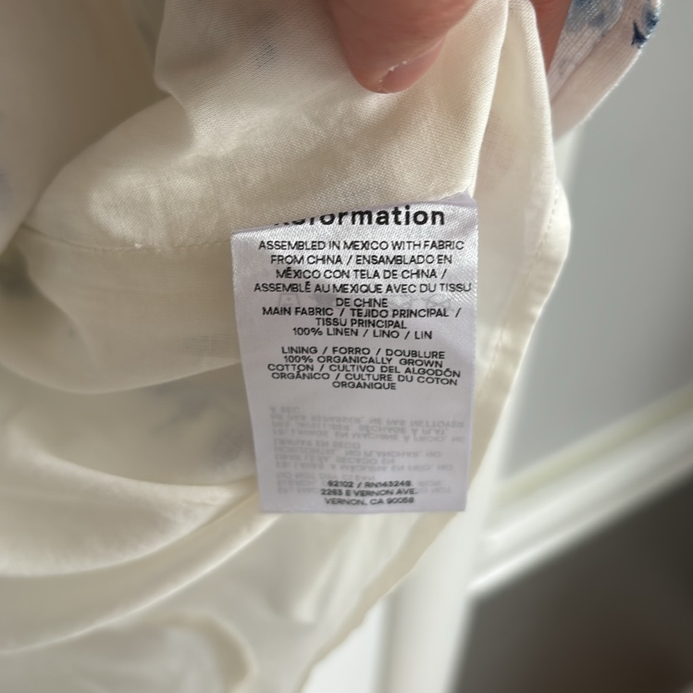 Reformation Linen White and Blue Floral Dress (Fits One Size Large) - Picture 5 of 5